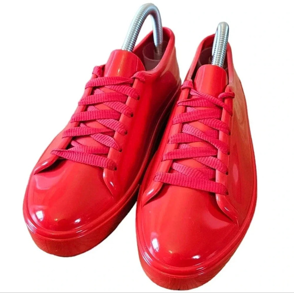 Melissa Women's Jelly PVC Lace  up Low Top Red Sneakers Shoes Size 8. - Picture 4 of 16
